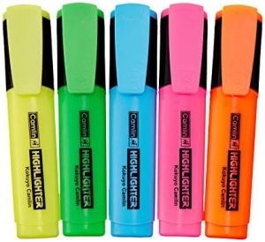 Camlin Highlighter Pen  Pack of 5Pcs.,Mix Colour